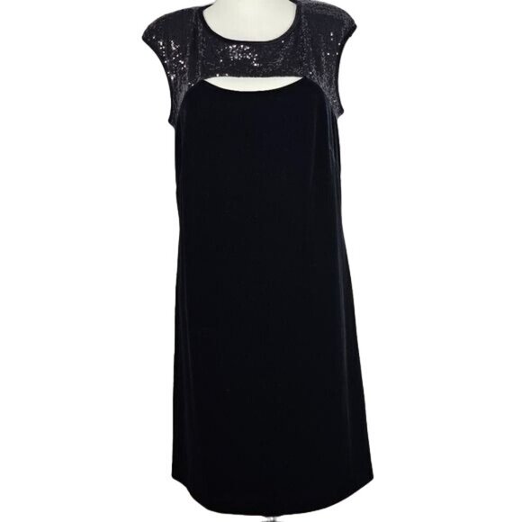 Laundry by Design Black Shift Dress 12 Velvet Sequins Cap Sleeves Party Occasion - Picture 1 of 11
